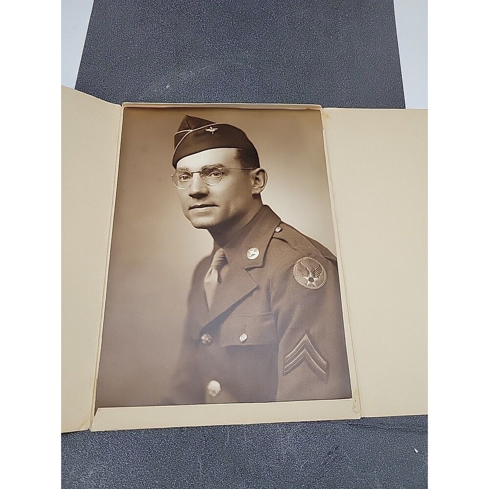WWII Army Soldier Photograph Portrait Young Glasses Military